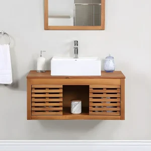 Hangende wastafelmeubel van acaciahout - 90 cm - PENEBEL - Koop nu voordelig online