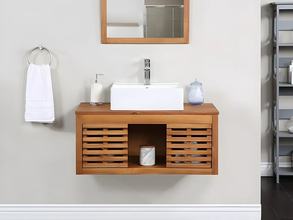 Hangende wastafelmeubel van acaciahout - 90 cm - PENEBEL - Koop nu voordelig online