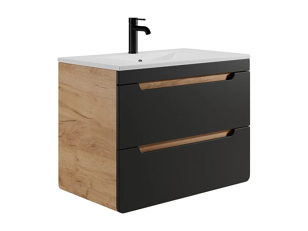Hangmeubel met inbouwwastafel, 80 cm, helder naturel en antraciet, ARUBA