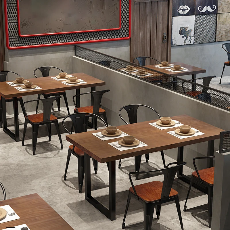 Industrial Style Uni Wood Dining Set Fixed Table and Double Pedestal Base Home Use 47