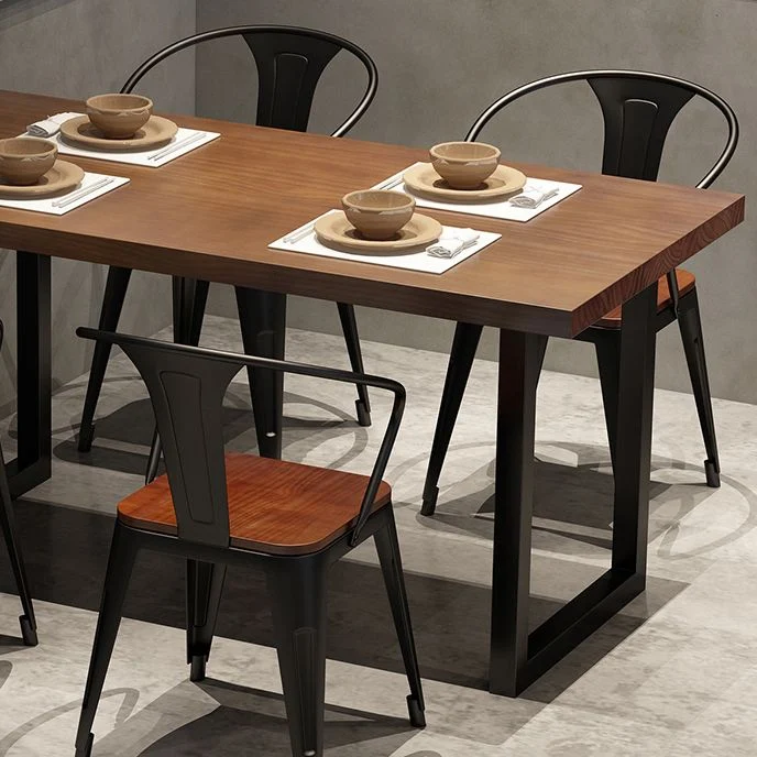 Industrial Style Uni Wood Dining Set Fixed Table and Double Pedestal Base Home Use 47