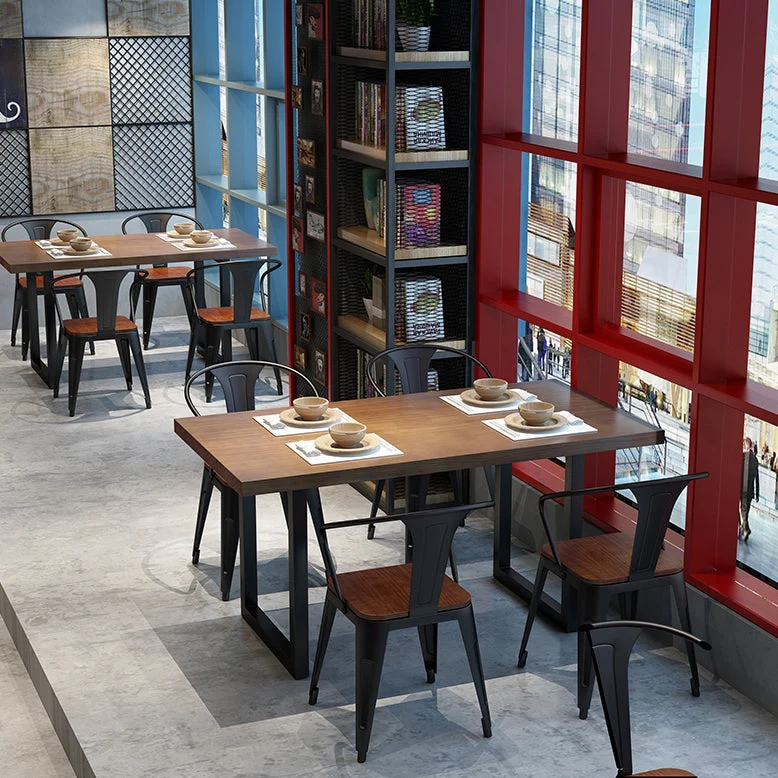 Industrial Style Uni Wood Dining Set Fixed Table and Double Pedestal Base Home Use 47