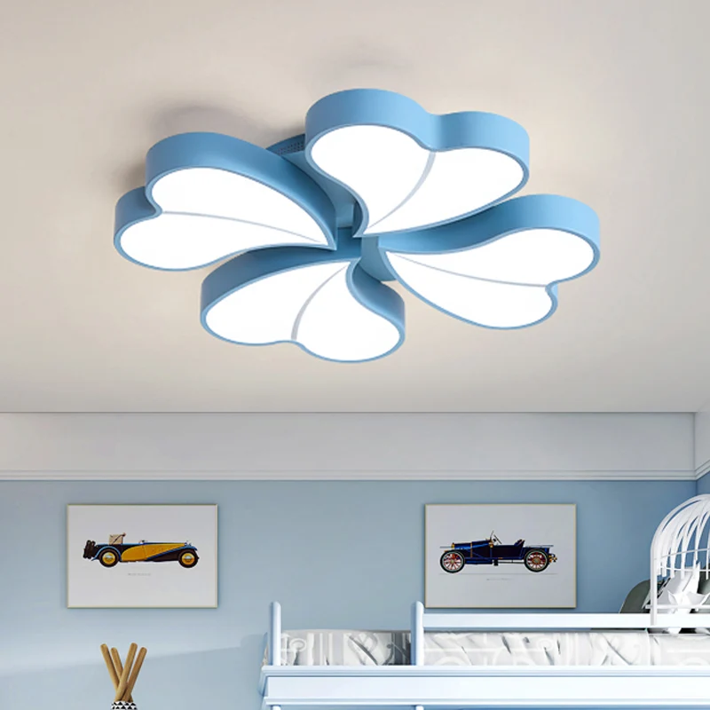 Iron Clover Flush Ceiling Light Macaron White/Blue/Pink LED Flush Mount Plexiglas Shade Bedroom White