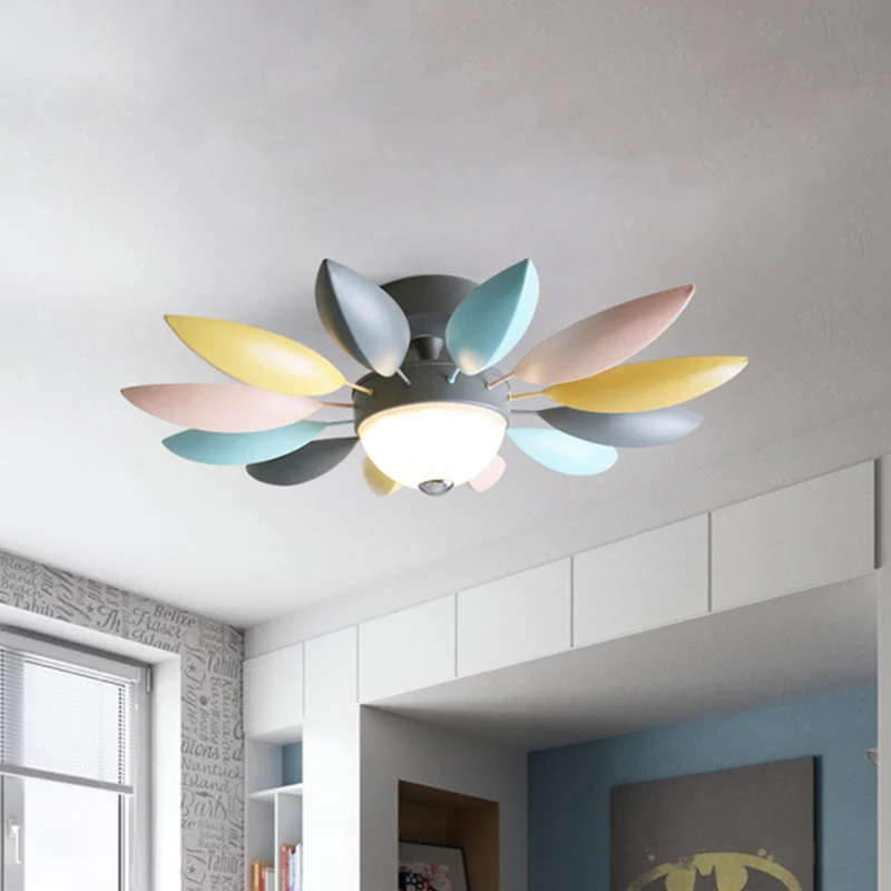Macaron Blossom Semi Flush Lighting Metallic LED Bedroom Flush Ceiling Lamp Fixture Grey, Warm/White Light Grey