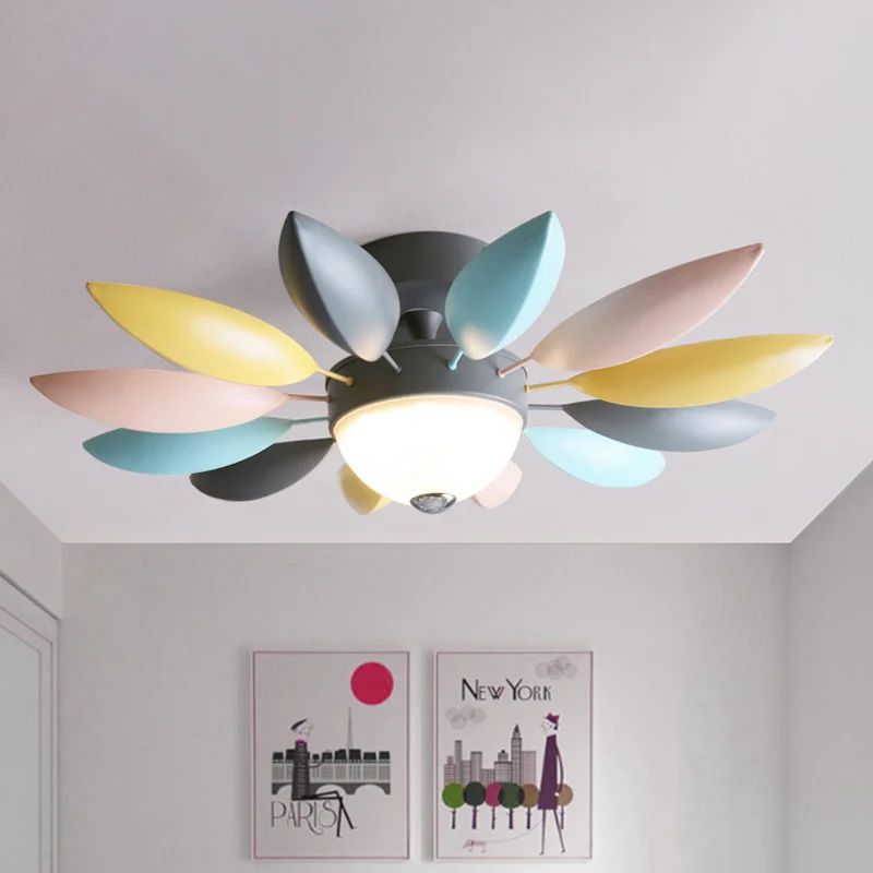 Macaron Blossom Semi Flush Lighting Metallic LED Bedroom Flush Ceiling Lamp Fixture Grey, Warm/White Light Grey