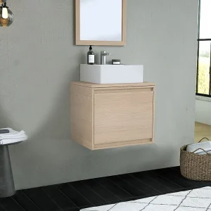 Meubel onder wastafel met Engelse lade, eikenfineer, 60 cm, MESLIVA