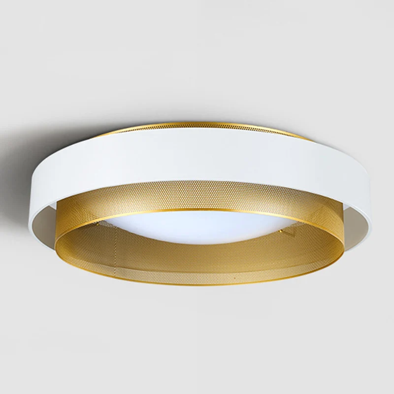 Minimalist Circular LED Flush Mount Metaal Bedroom Ceiling Mount Light Domed Diffuser and Mesh Screen White