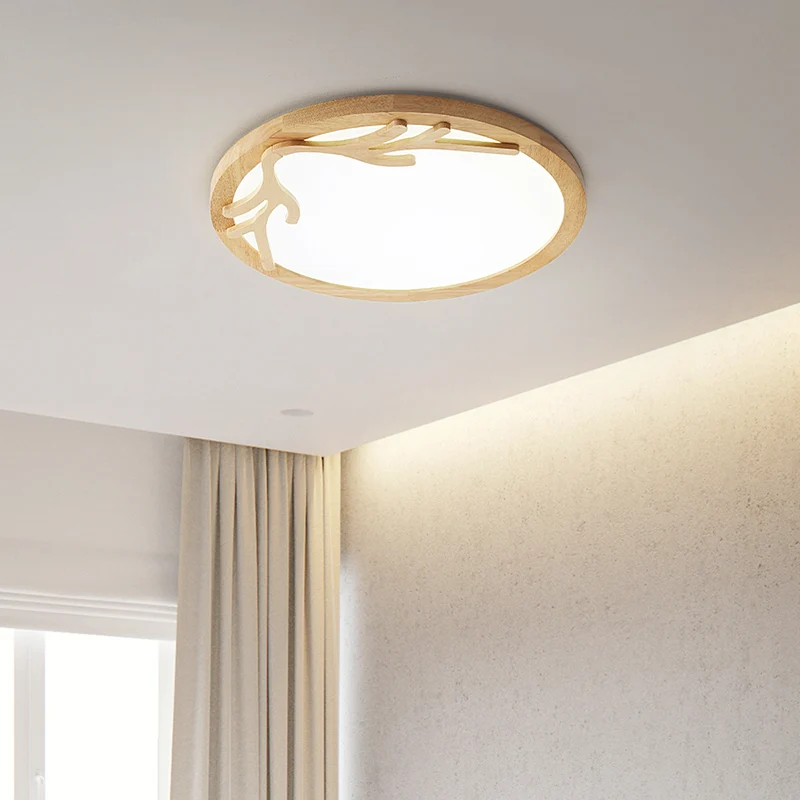 Modern Deer Antler Flush Mount Light Van hout Bedroom LED Ceiling Light Flush Mount Acrylic Diffuser, Beige Wood