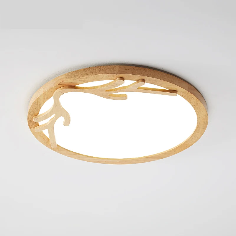 Modern Deer Antler Flush Mount Light Van hout Bedroom LED Ceiling Light Flush Mount Acrylic Diffuser, Beige Wood