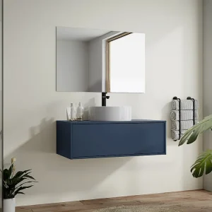 Nachtblauw hangend badkamermeubel met ronde wastafel - 94 cm - TEANA II