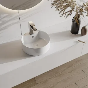 Ronde wastafel om neer te positioneren van wit keramiek, 40 cm, DARINI