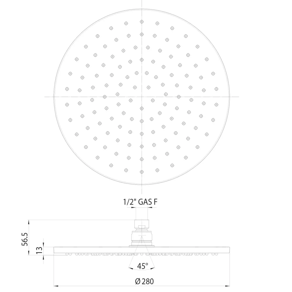 Round ceiling shower head Bossini Cosmo gedempt black diameter 280 mm and arm 300 mm