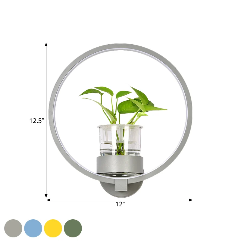Round/Rectangle Metalen Wall Light Macaron Grey/Yellow/Blue LED Sconce Lighting Plant Pot Bedroom Grey