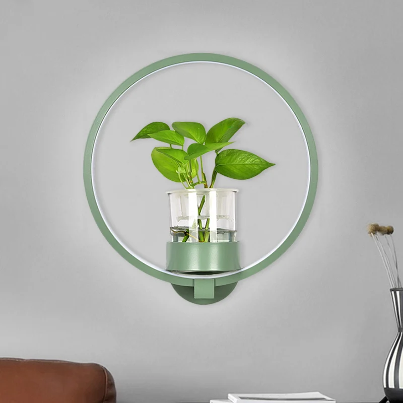 Round/Rectangle Metalen Wall Light Macaron Grey/Yellow/Blue LED Sconce Lighting Plant Pot Bedroom Grey