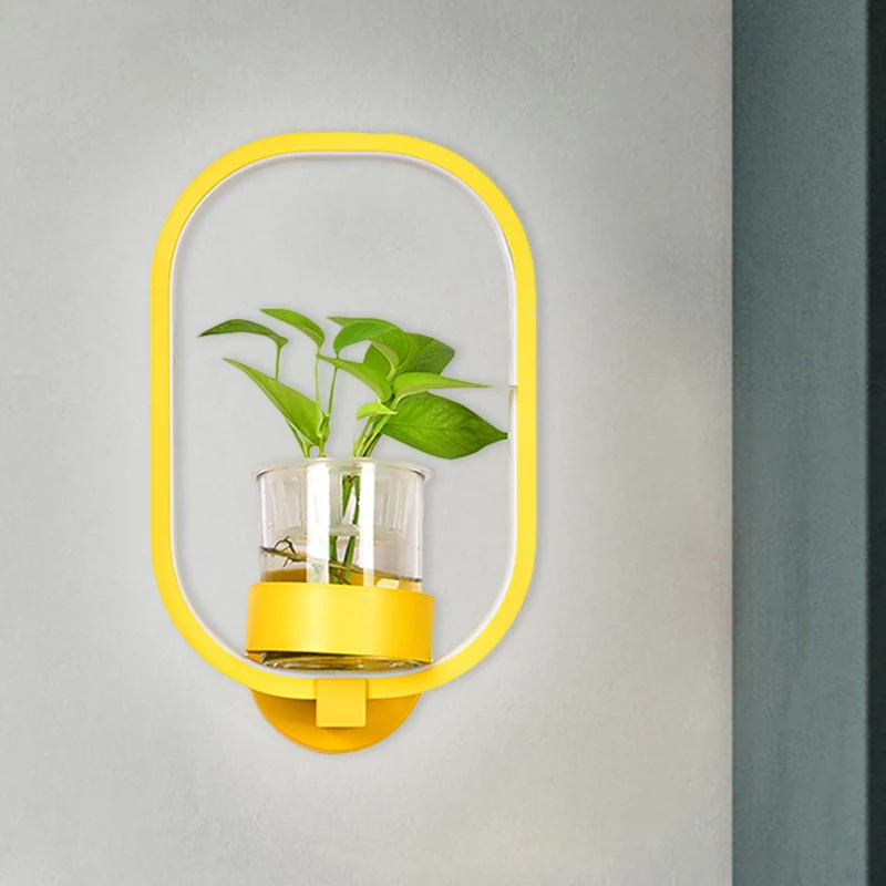 Round/Rectangle Metalen Wall Light Macaron Grey/Yellow/Blue LED Sconce Lighting Plant Pot Bedroom Grey