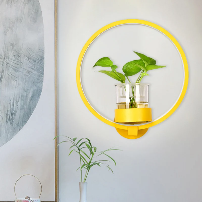 Round/Rectangle Metalen Wall Light Macaron Grey/Yellow/Blue LED Sconce Lighting Plant Pot Bedroom Grey
