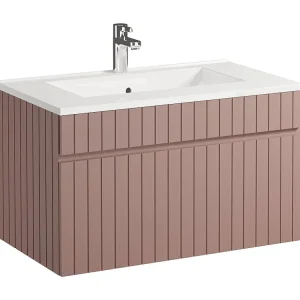 Roze gestreept hangmeubel voor badkamer met inbouwwastafel, 80 cm, SATARA