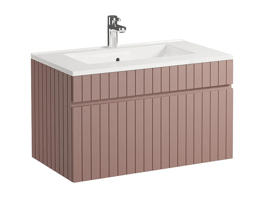 Roze gestreept hangmeubel voor badkamer met inbouwwastafel, 80 cm, SATARA