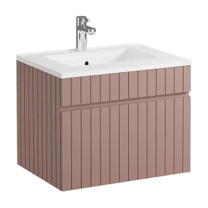 Roze gestreept hangmeubel voor badkamer met inbouwwastafel, 60 cm, SATARA