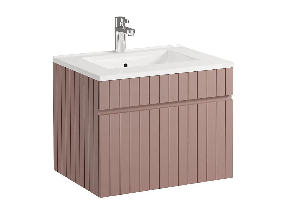 Roze gestreept hangmeubel voor badkamer met inbouwwastafel, 60 cm, SATARA
