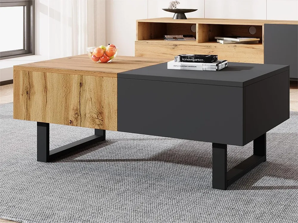 Salontafel hout en metaal - met verborgen opbergruimte - Naturel en grijs