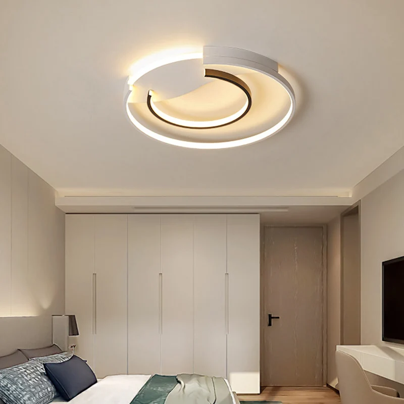Simple Style Ring Flush Ceiling Light Kunststof glas Bedroom LED Flush Mount Lighting Black and White Black