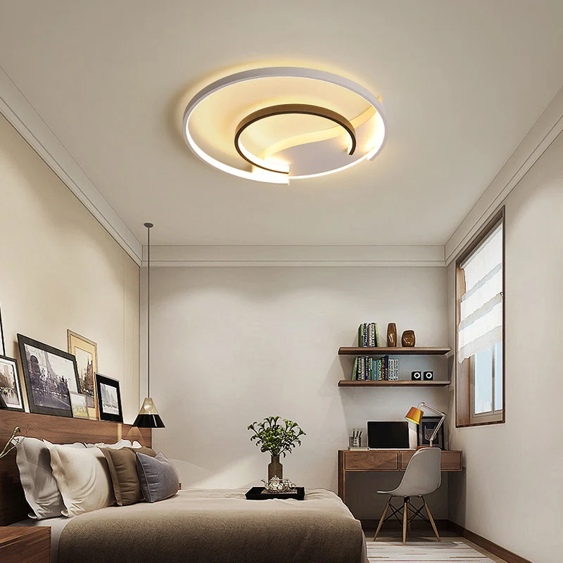 Simple Style Ring Flush Ceiling Light Kunststof glas Bedroom LED Flush Mount Lighting Black and White Black