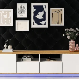 TV-meubel van 180 cm met LED - 2 laden en 2 open planken - eigentijdse Scandinavische stijl - Wit