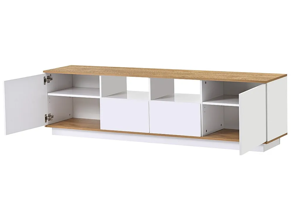 TV-meubel van 180 cm met LED - 2 laden en 2 open planken - eigentijdse Scandinavische stijl - Wit