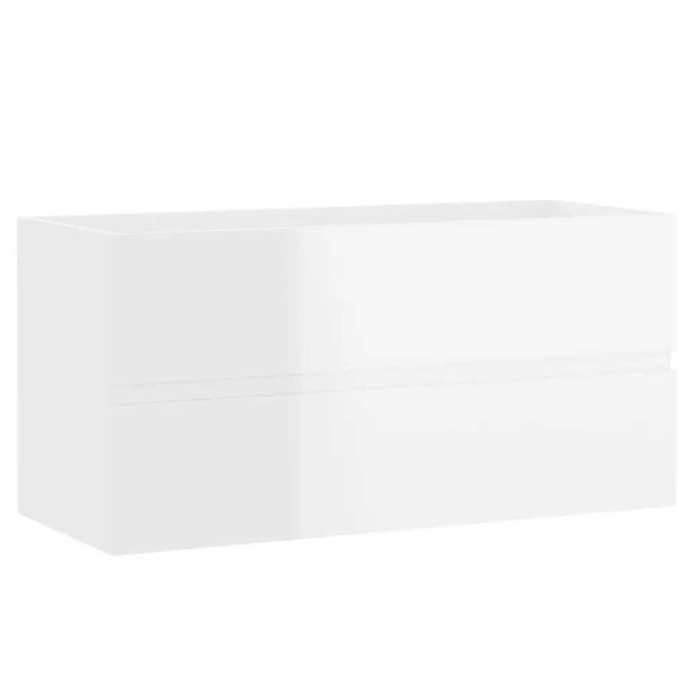 Wastafelkast met ingebouwde wastafel bewerkt hout hoogglans wit