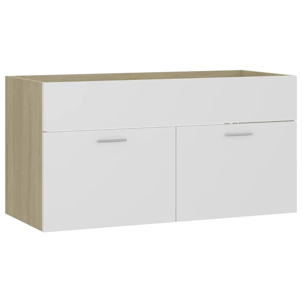 Wastafelkast met ingebouwde wastafel bewerkt hout wit en eiken