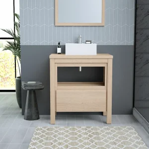 Wastafelmeubel eikenfineer met opzetwastafel, 80 cm, COSMOTI