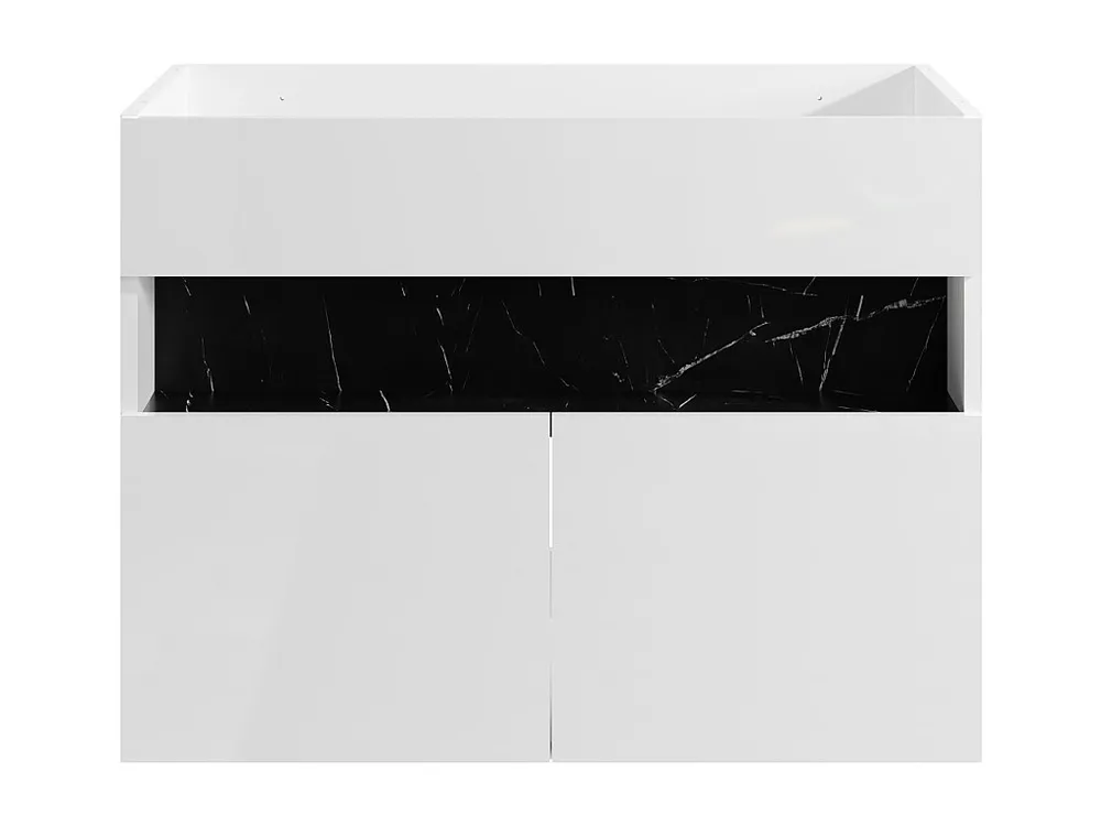 Wastafelmeubel met ledverlichting - Wit en zwart met marmerlook - L80 cm - POZEGA