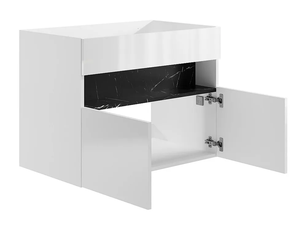 Wastafelmeubel met ledverlichting - Wit en zwart met marmerlook - L80 cm - POZEGA