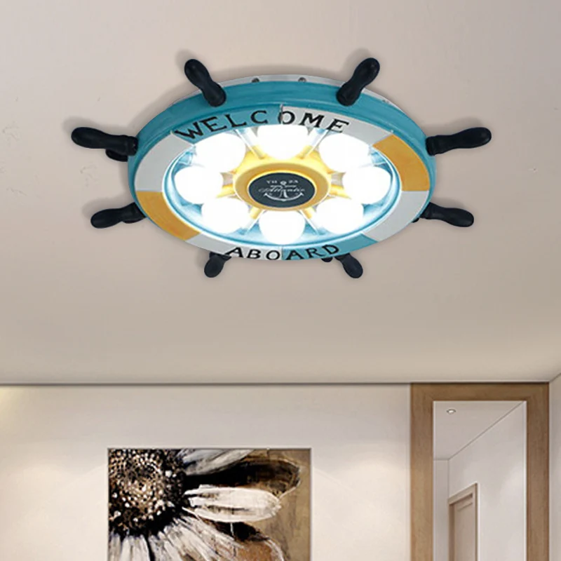 White/Orange/Blue Rudder Flush Lamp Coastal LED Kunststof glas Ceiling Mounted Fixture White Light Bedroom White
