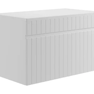 Wit gestreept hangmeubel voor badkamer met plank, 80 cm, SATARA