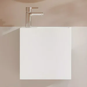 Witte hangende wastafel van stevig surface met nis, 40 cm - PUMORI
