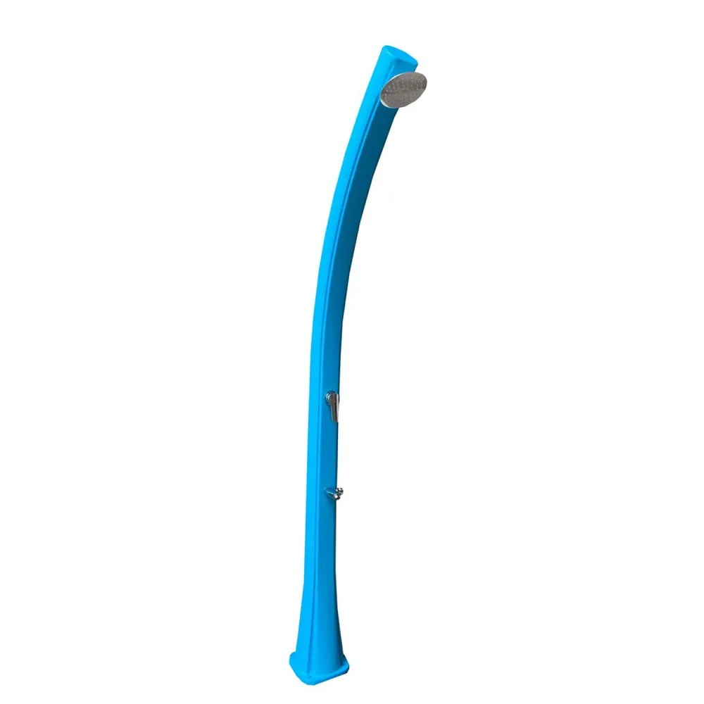 Zeeblauw HDPE solar shower column, 15 cm showerhead and foot washer, 25-liter tank