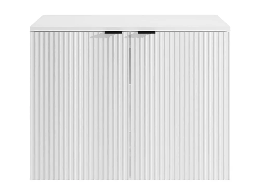 Zwevend, geribbeld wastafelmeubel met legplank, wit, 80 cm, PARMIZA