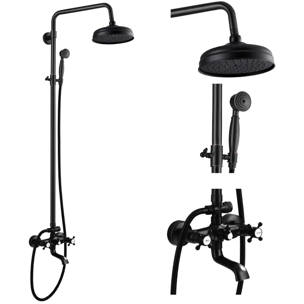 Gotonovo zichtbare douchearmatuur 8 inch regendouchekop met handsproeier Dubbele kruisknoppen Mixer Badkamer Drievoudige d...