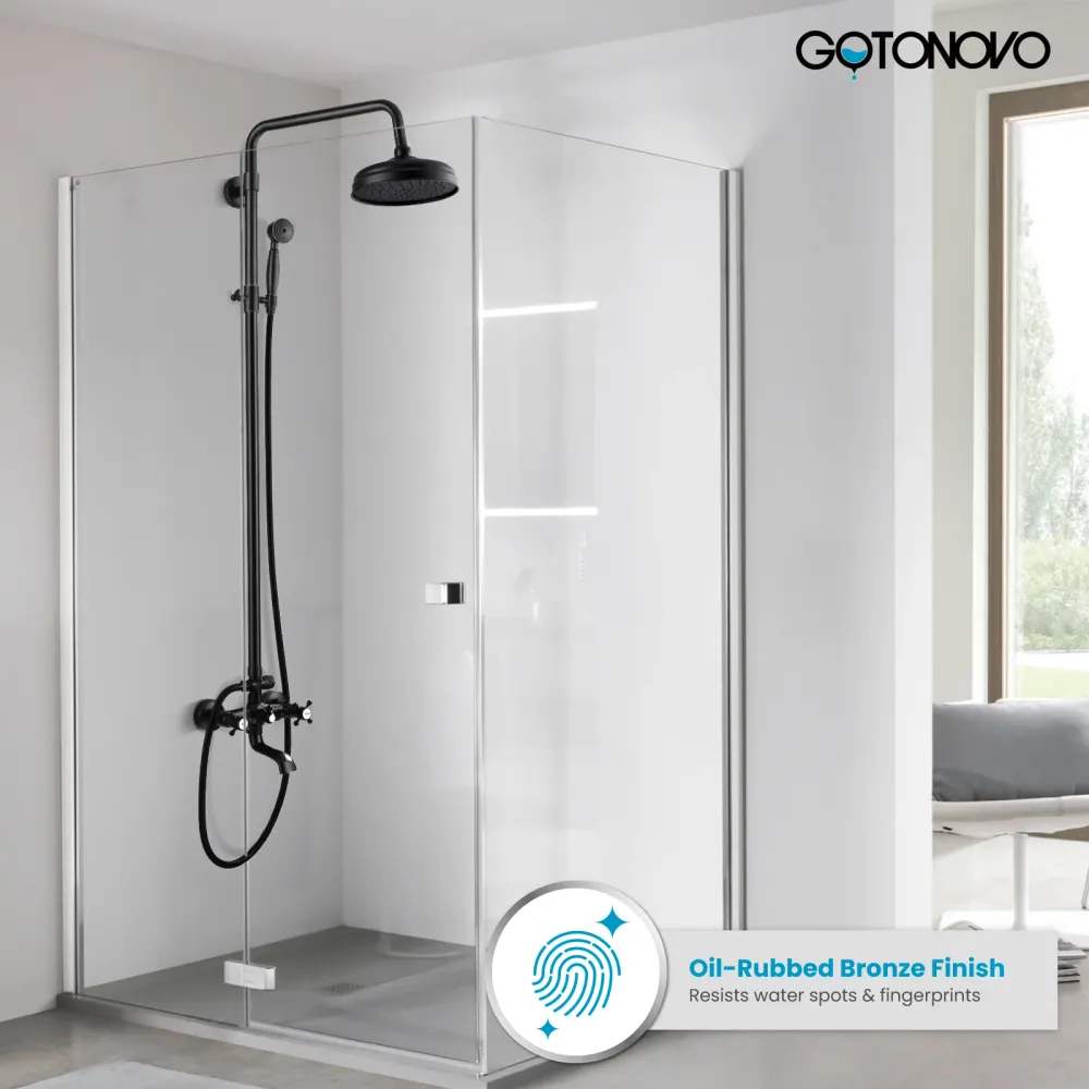 Gotonovo zichtbare douchearmatuur 8 inch regendouchekop met handsproeier Dubbele kruisknoppen Mixer Badkamer Drievoudige d...