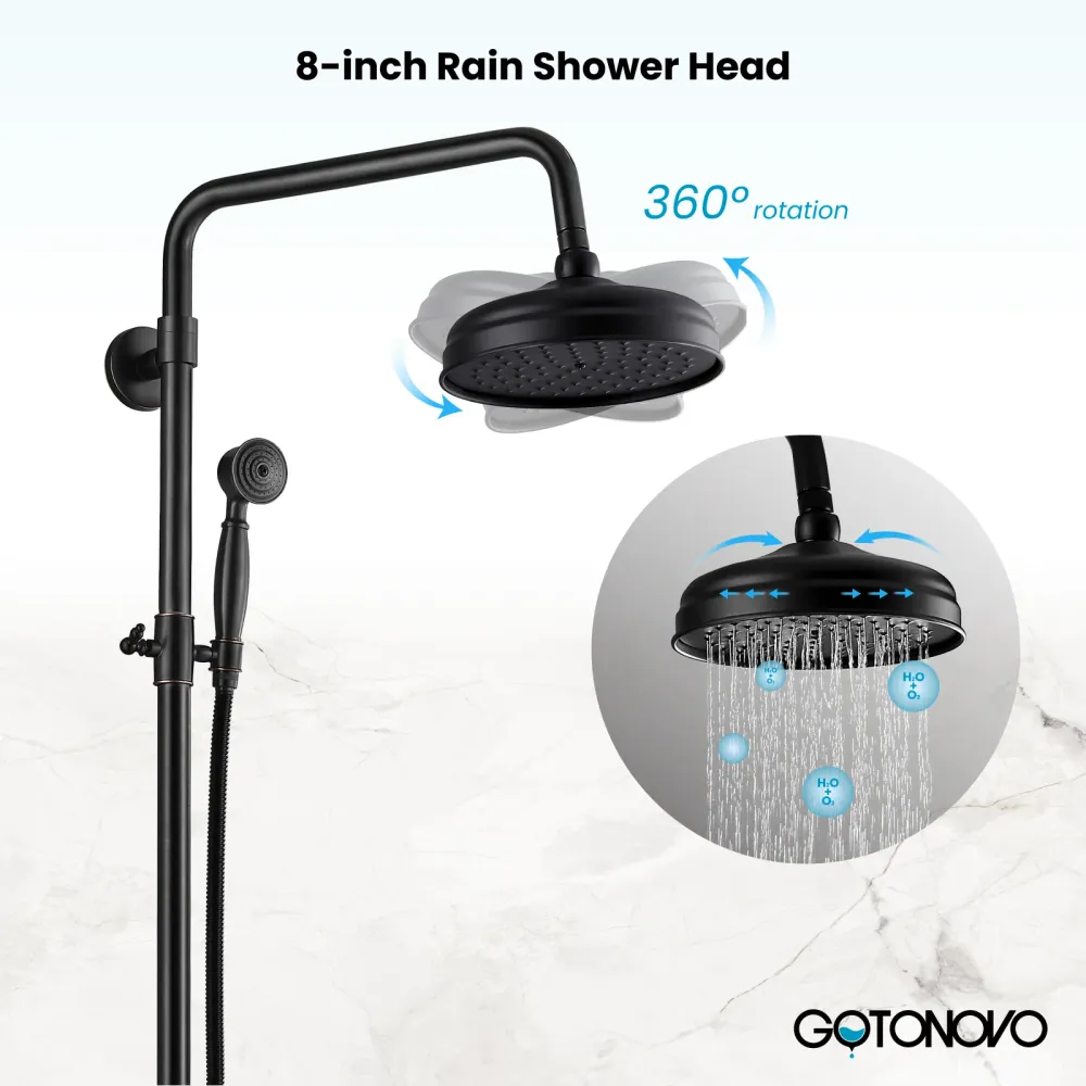 Gotonovo zichtbare douchearmatuur 8 inch regendouchekop met handsproeier Dubbele kruisknoppen Mixer Badkamer Drievoudige d...