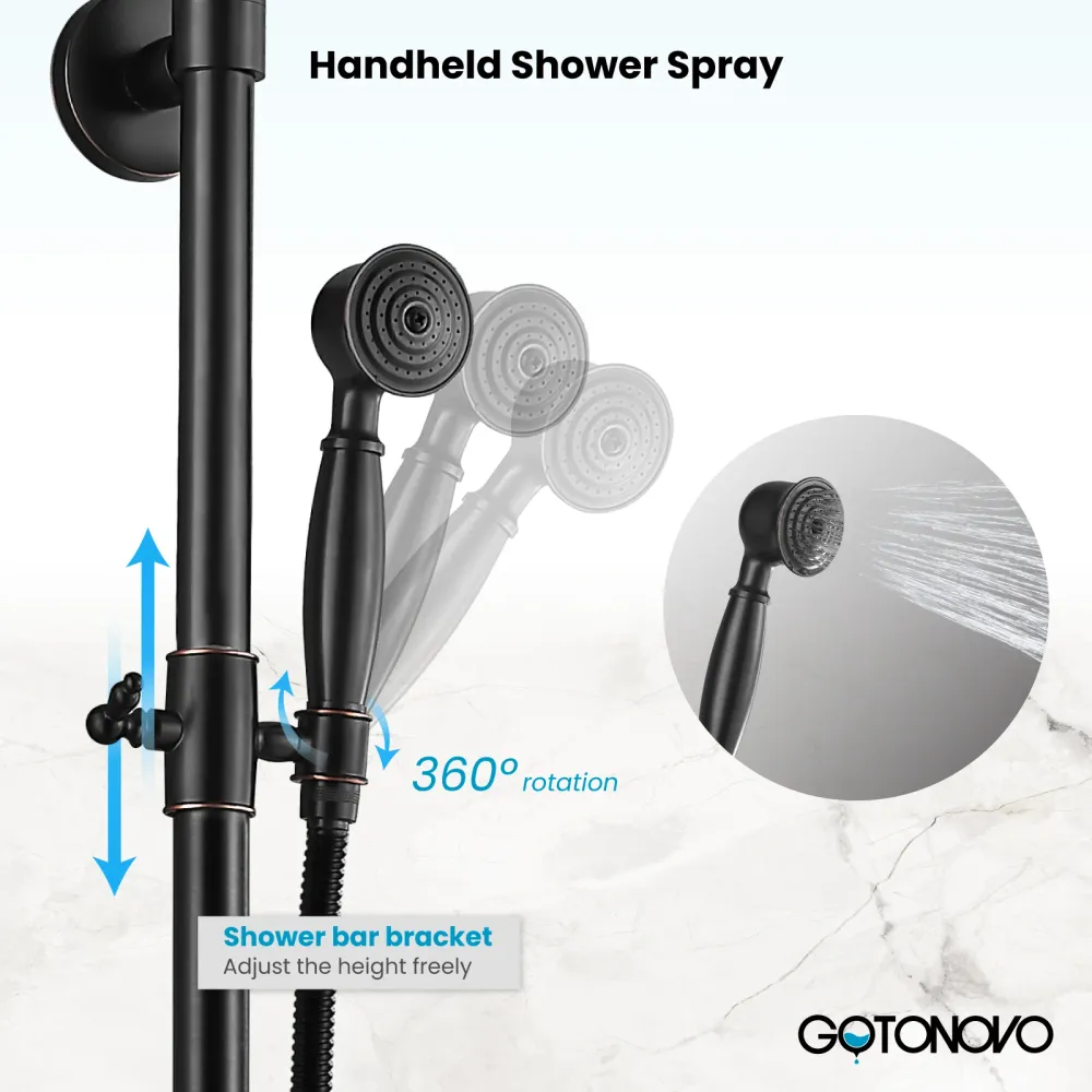Gotonovo zichtbare douchearmatuur 8 inch regendouchekop met handsproeier Dubbele kruisknoppen Mixer Badkamer Drievoudige d...