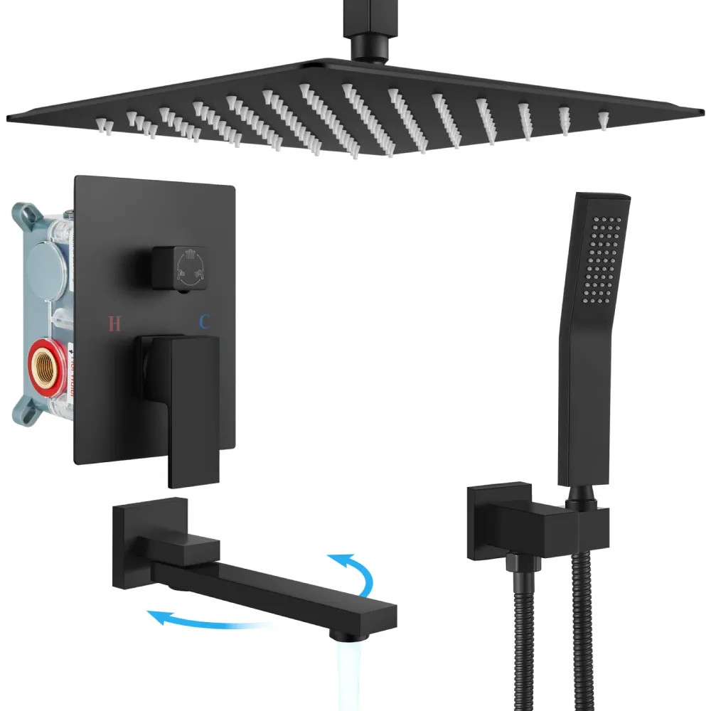 Gotonovo 12 inch douchekraanset plafondmontage drievoudige functie badkamer douchesysteem met baduitloop hogedruk vierkant...
