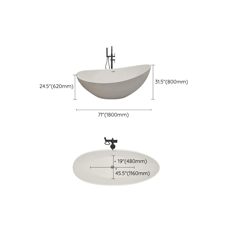 Eigentijds Ellipse Acrylic Bathtub Freestand Soaking Bathtub Drain Bath Tub White