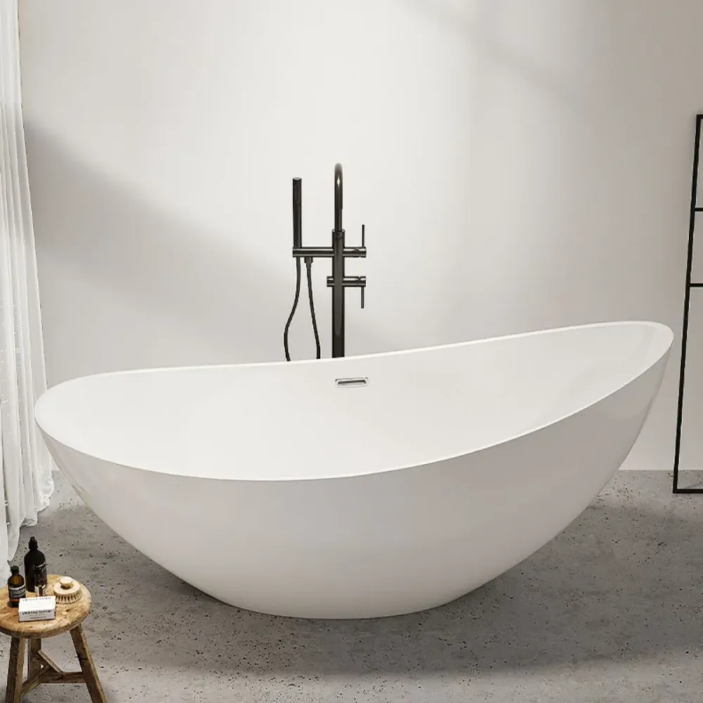 Eigentijds Ellipse Acrylic Bathtub Freestand Soaking Bathtub Drain Bath Tub White