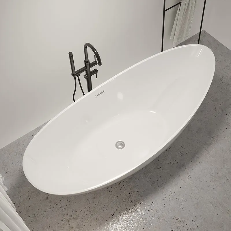 Eigentijds Ellipse Acrylic Bathtub Freestand Soaking Bathtub Drain Bath Tub White
