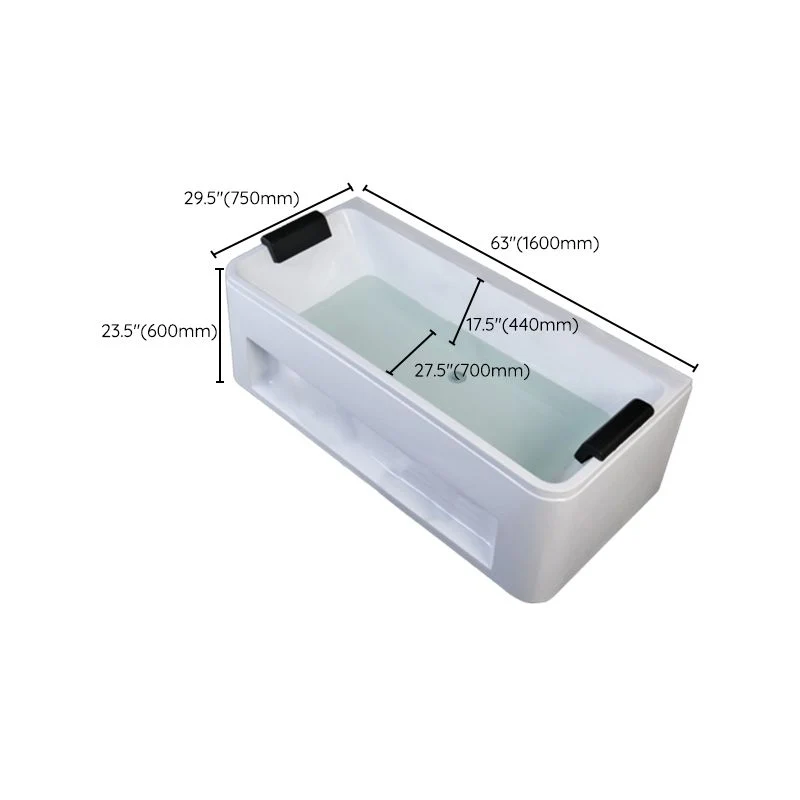 Freestanding Rectangular Bathtub Strak Acrylic Center-Front Drain Placement Tub 55l