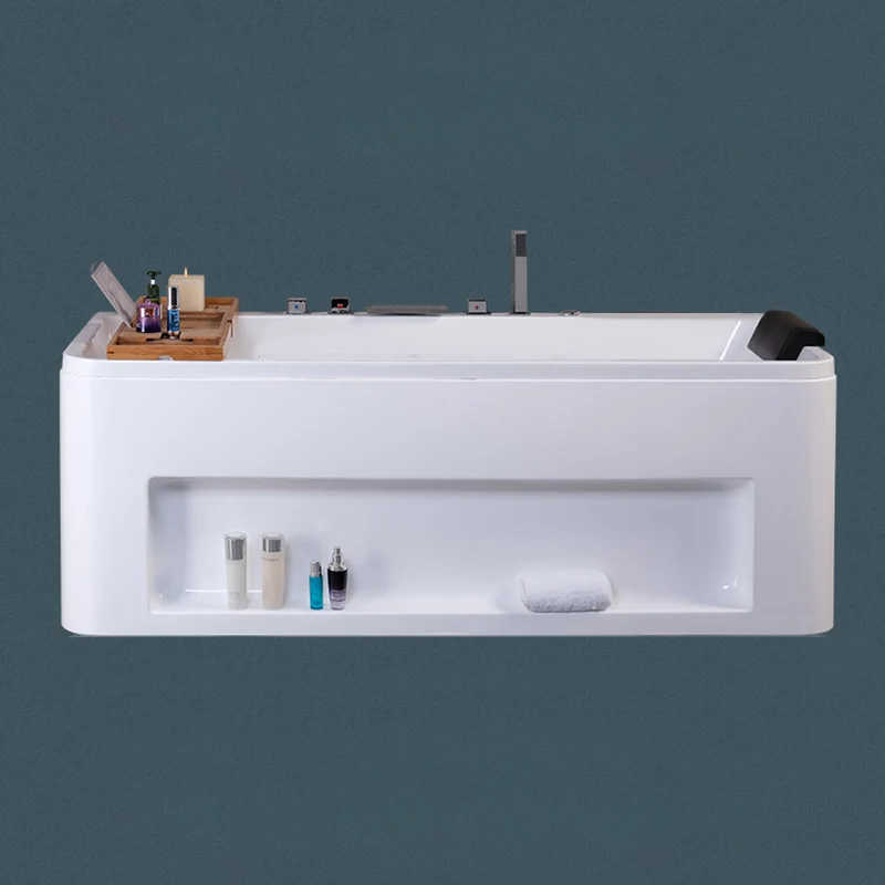 Freestanding Rectangular Bathtub Strak Acrylic Center-Front Drain Placement Tub 55l