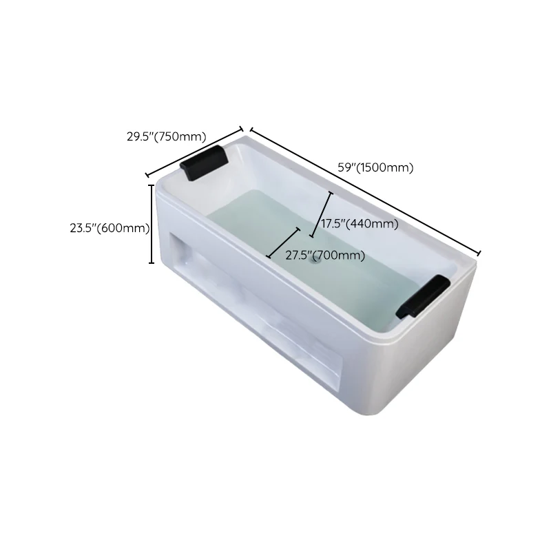 Freestanding Rectangular Bathtub Strak Acrylic Center-Front Drain Placement Tub 55l